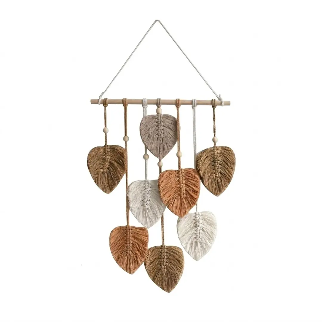 Bruin wit bladeren wandkleden unisex handgeweven hangdecoratie met koorden krale