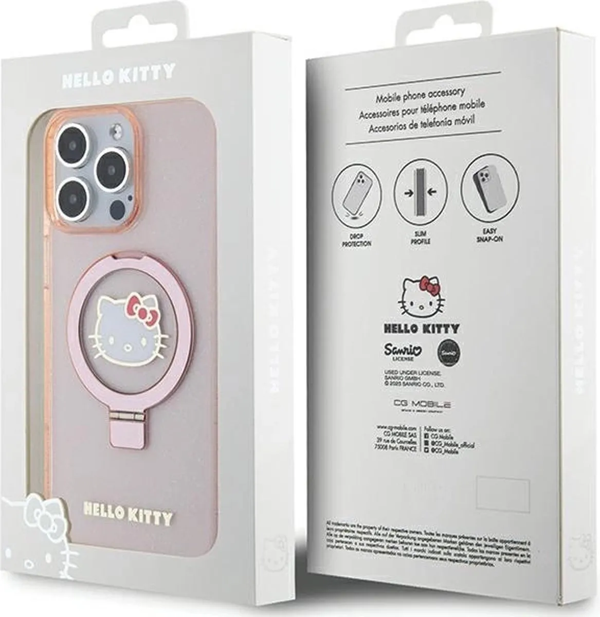 Hello Kitty MagSafe Ringstandaard Glitter Logo - iPhone 15/Pro/Max - Roze