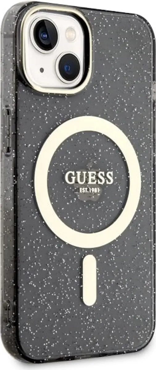 Guess GUHMP14SHCMCGK iPhone 14 Hoesje - Zwart Glitter Goud - afbeelding 2 van 6