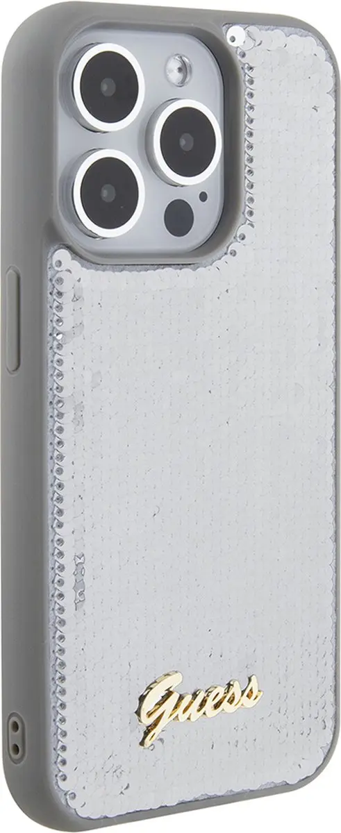 Guess Sequin Script Metal Hoesje iPhone 15 Pro Max - Zilver - afbeelding 2 van 6