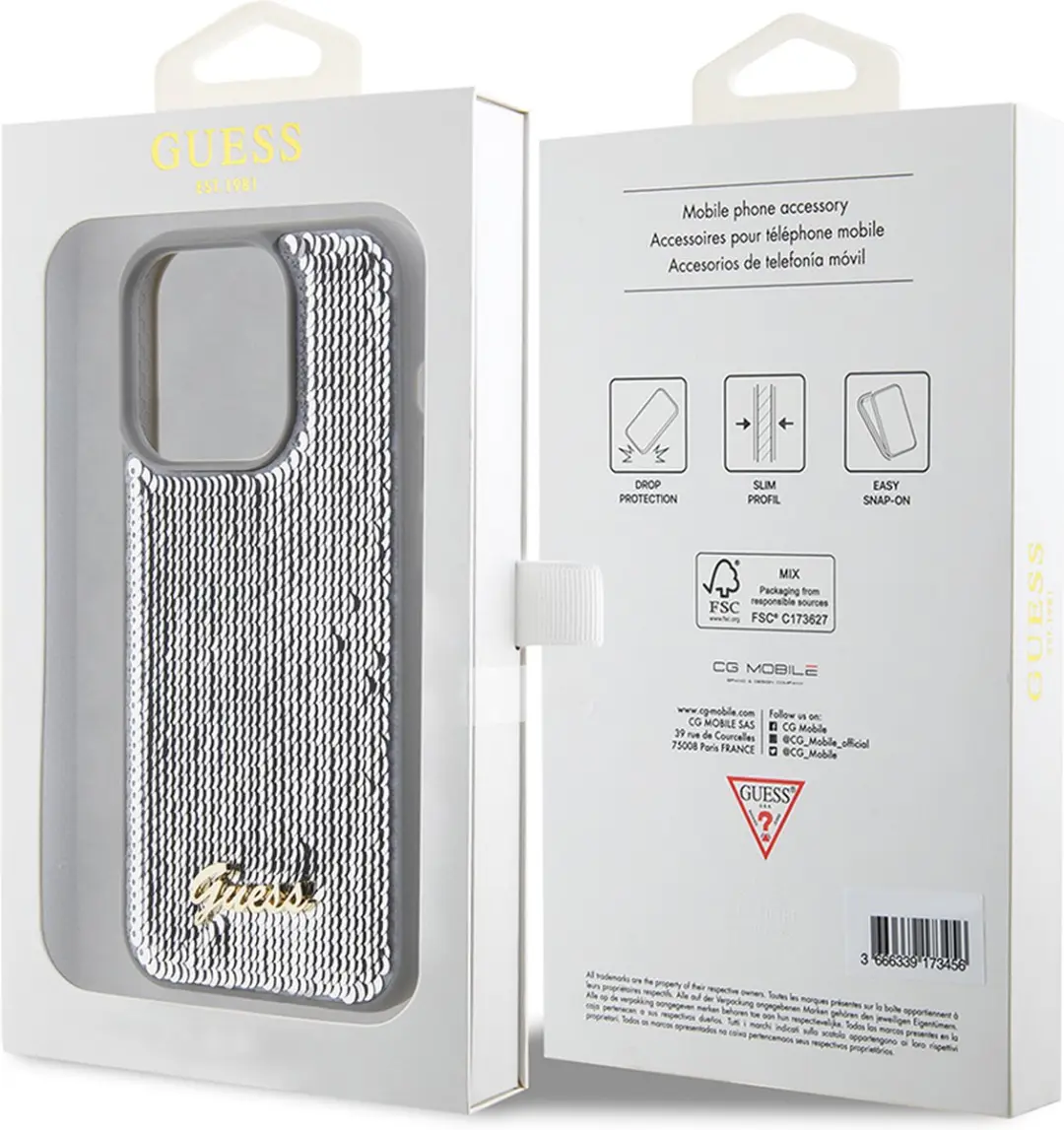 Guess Sequin Script Metal Hoesje iPhone 15 Pro Max - Zilver - afbeelding 6 van 6