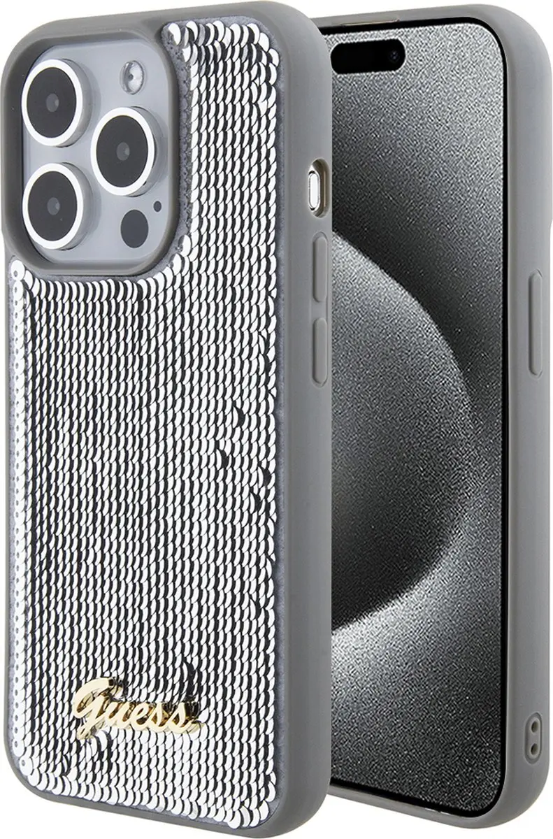 Guess Sequin Script Metal Hoesje iPhone 15 Pro Max