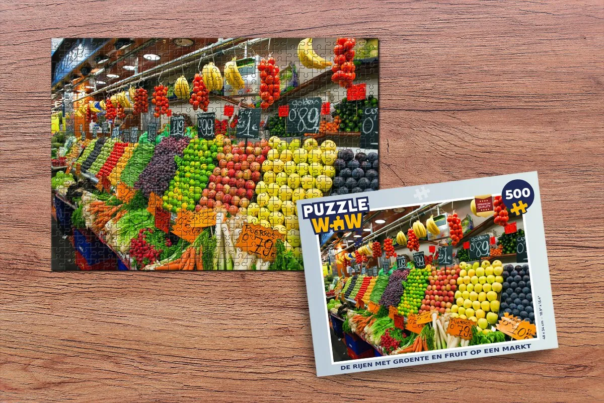 PuzzleWow Fruit Groente Bak Markt Legpuzzel 500 Stuks - Multicolor