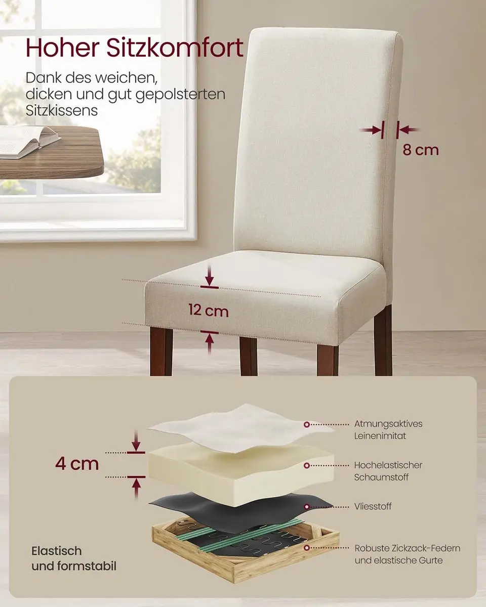 Songmics Eetkamerstoel KDC158W01 - 2 Stuks - Crèmewit - afbeelding 4 van 6