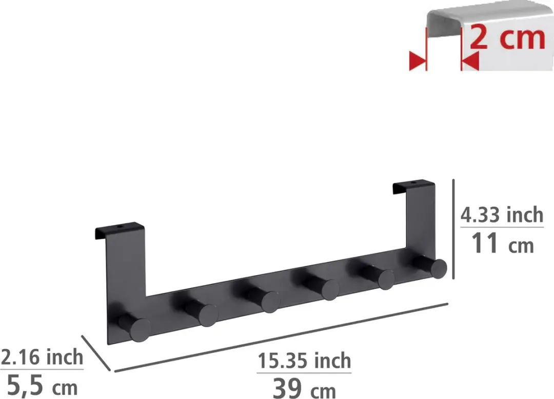 Wenko Celano Deurkapstok 39cm - 6 Haken Zwart - afbeelding 4 van 6