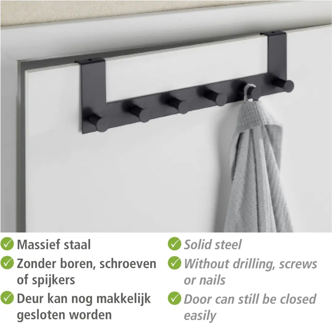 Wenko Celano Deurkapstok 39cm - 6 Haken Zwart - afbeelding 3 van 6