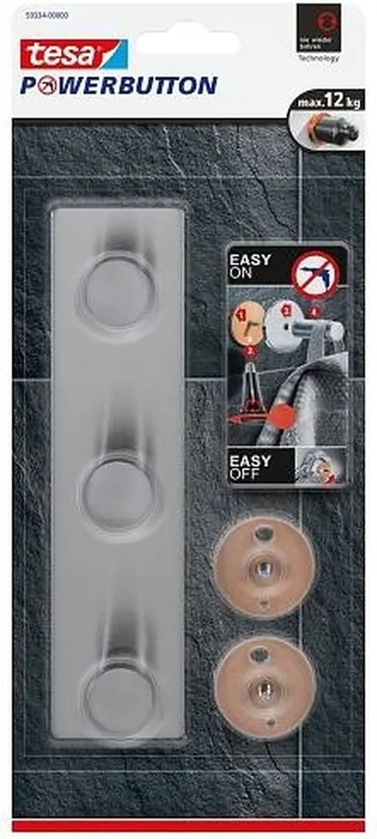 Tesa Powerbutton RVS Hakenrek 3-haaks - afbeelding 6 van 6