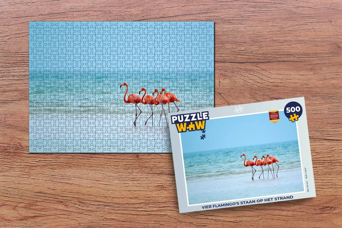 PuzzleWow Legpuzzel Vier Flamingo's 500 Stuks - Multicolor