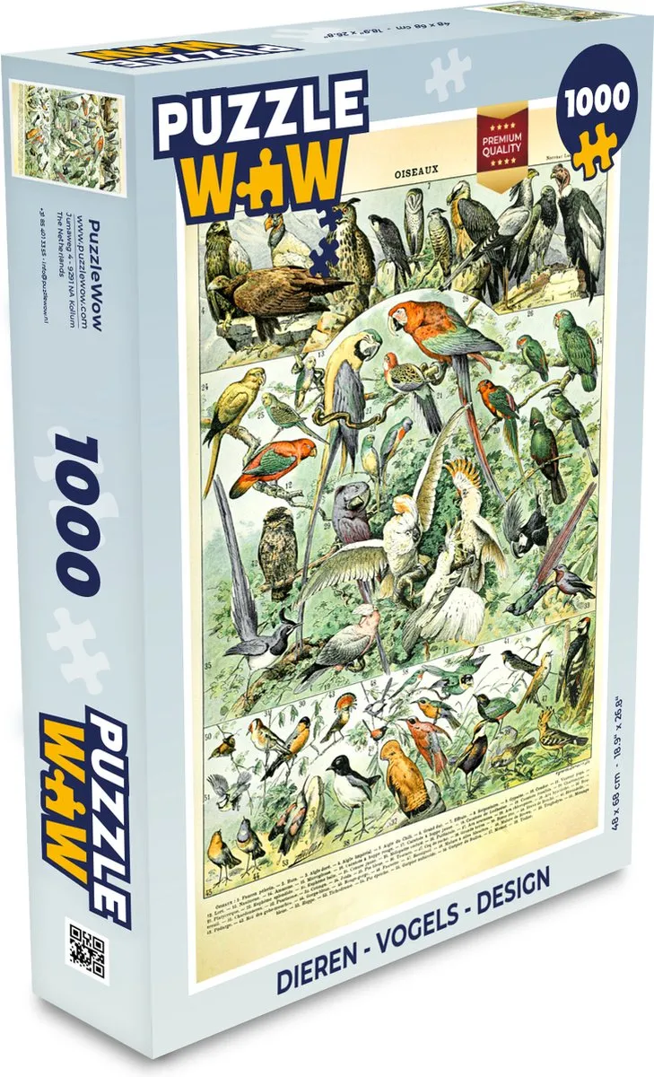 PuzzleWow Adolphe Millot Vogels Legpuzzel 1000 Stuks - Multicolor
