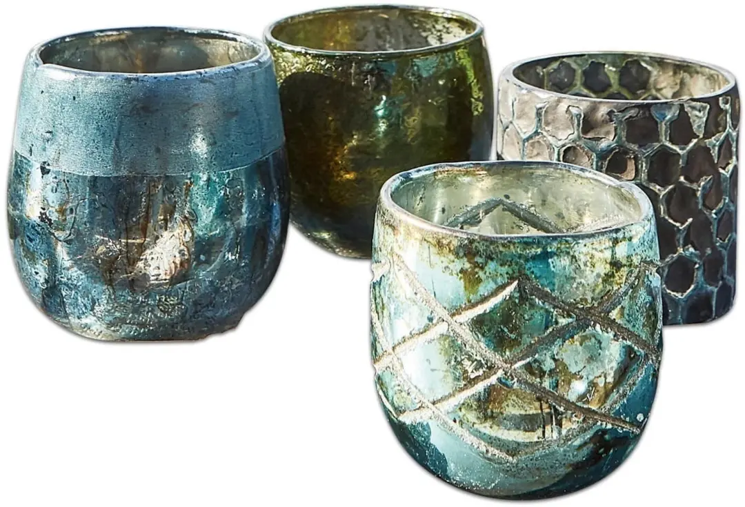 Loberon Windlichtset 4 Stuks Marine Blauw/Groen