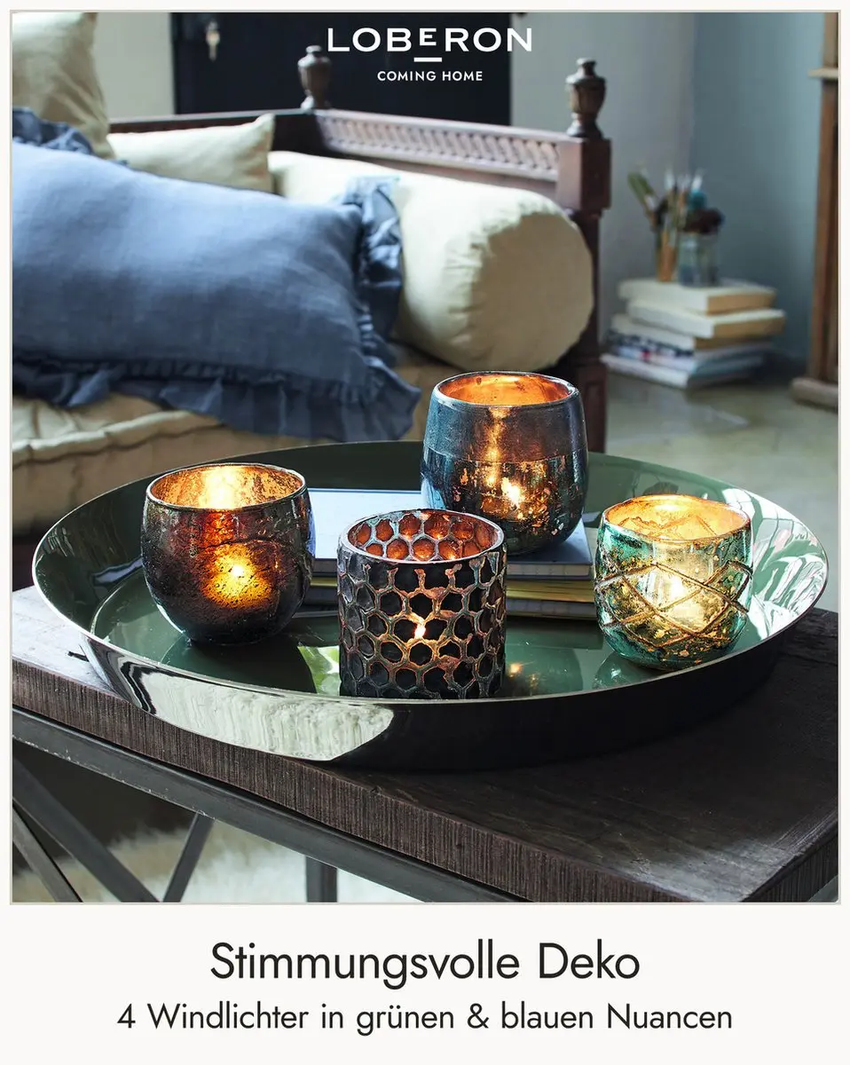 Loberon Windlichtset 4 Stuks Marine Blauw/Groen - afbeelding 6 van 6
