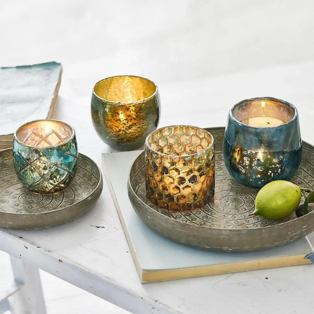 Loberon Windlichtset 4 Stuks Marine Blauw/Groen - afbeelding 3 van 6