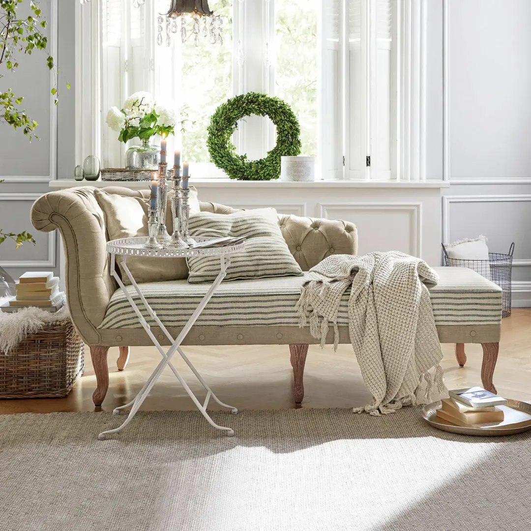 Loberon Chaise Longue Viviani - 1.5 Zit - Beige/Grijs - afbeelding 4 van 6