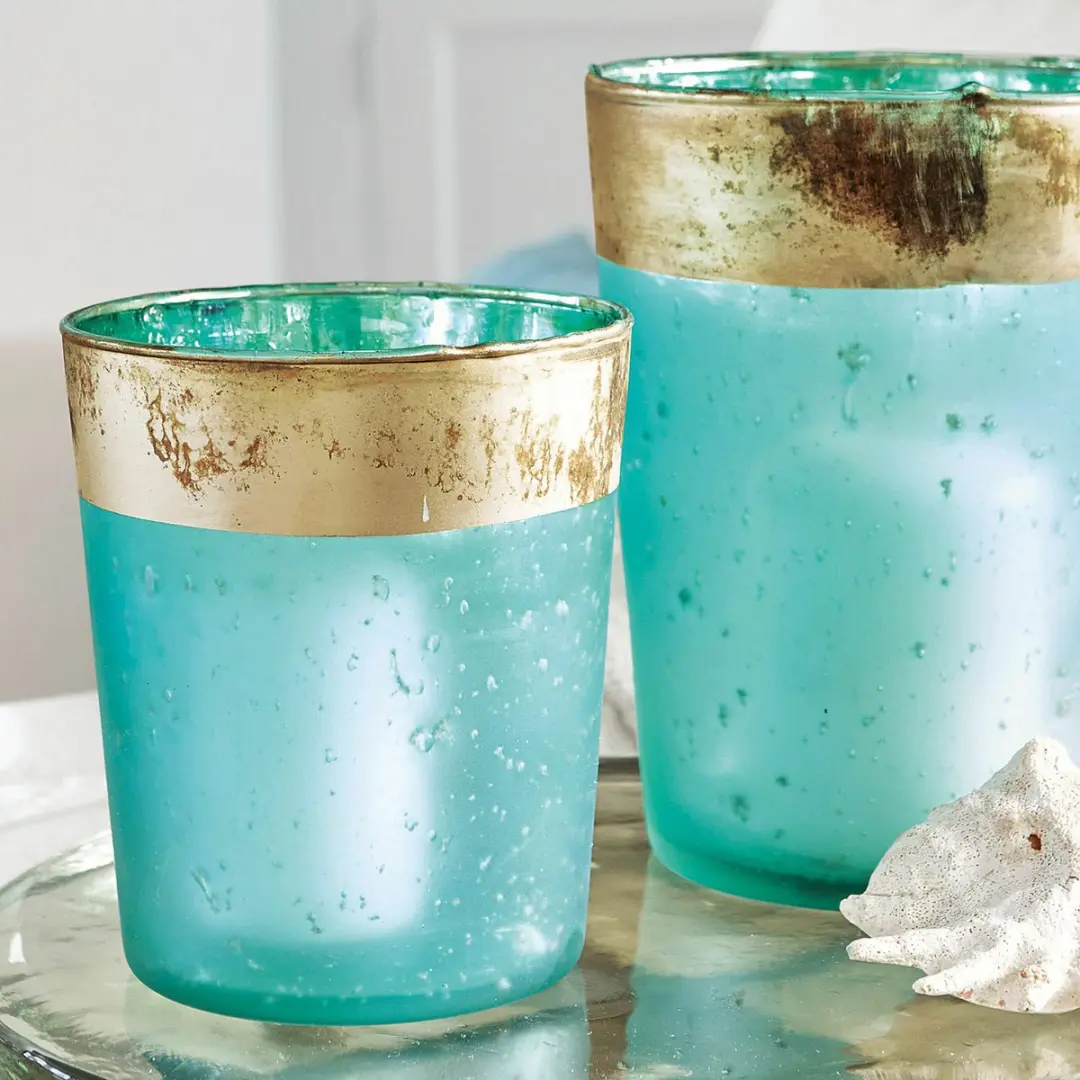 Loberon Ewena Windlicht - 2 Stuks Turquoise/Goud - afbeelding 2 van 4