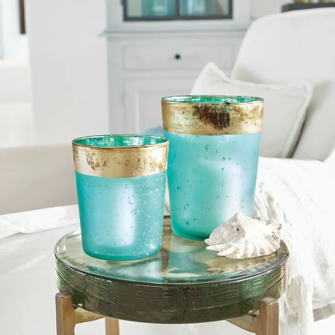 Loberon Ewena Windlicht - 2 Stuks Turquoise/Goud - afbeelding 3 van 4