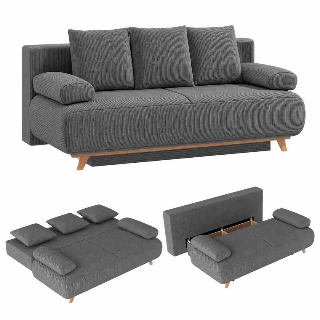 HOMCOM Sofa Bed-Cord (90 % Polyester, 10 % Nylon)-188 x 100 x 84 cm-Grau