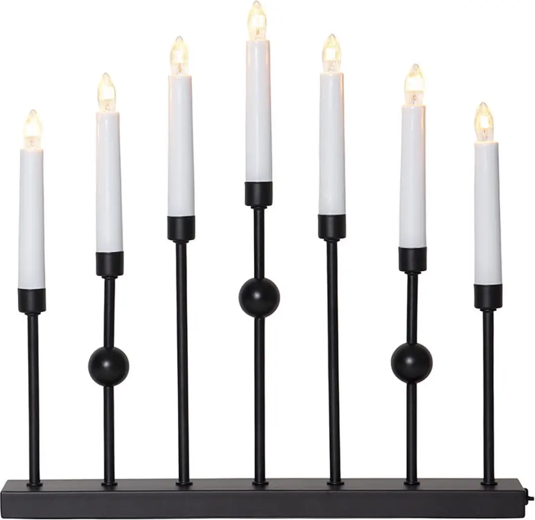 Star Trading Zwarte metalen kandelaar 'Gustavo', 7-lichts, E10-lamp, netvoeding,