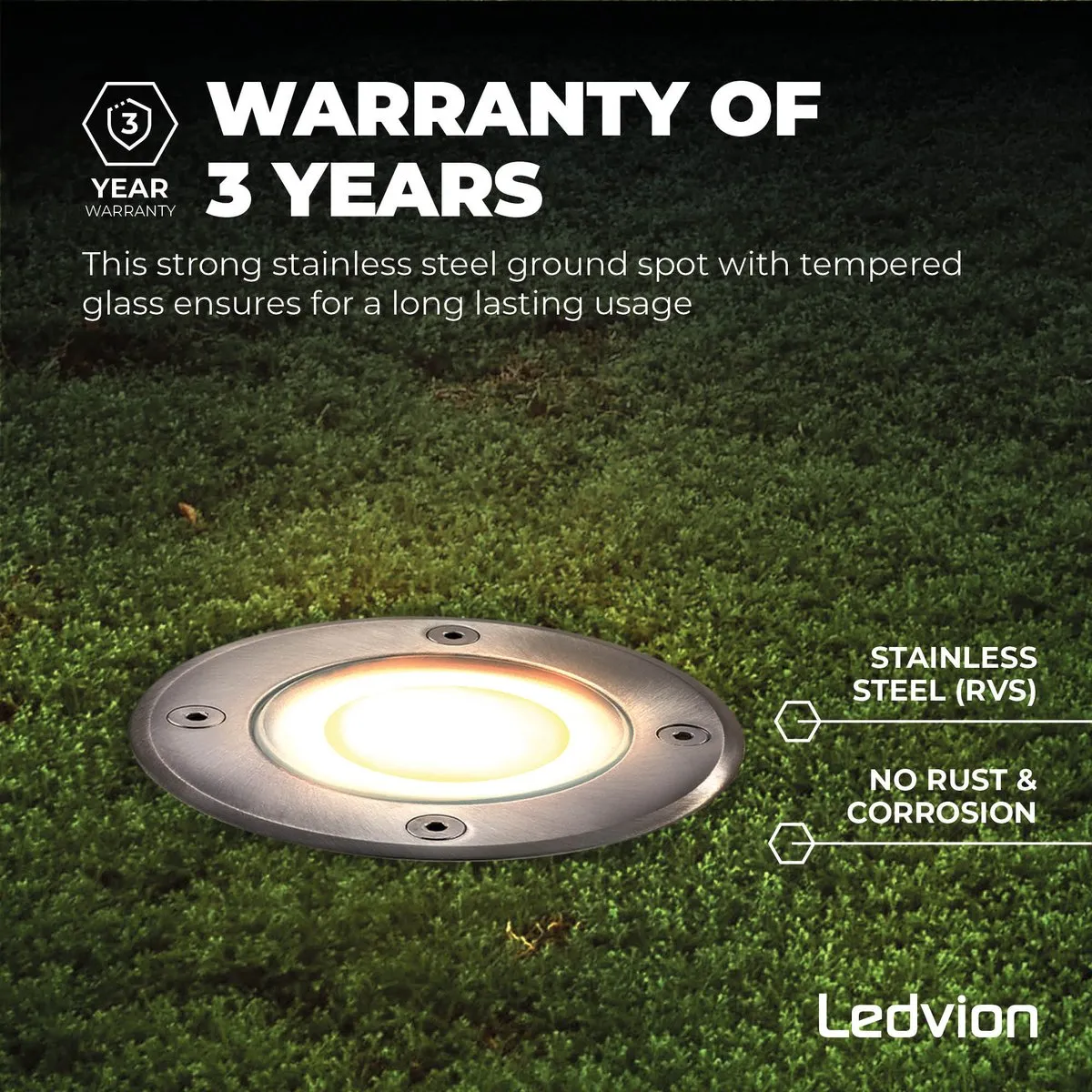 Ledvion 9x LED Grondspot 5W 2700K GU10 IP67 - Geborsteld RVS