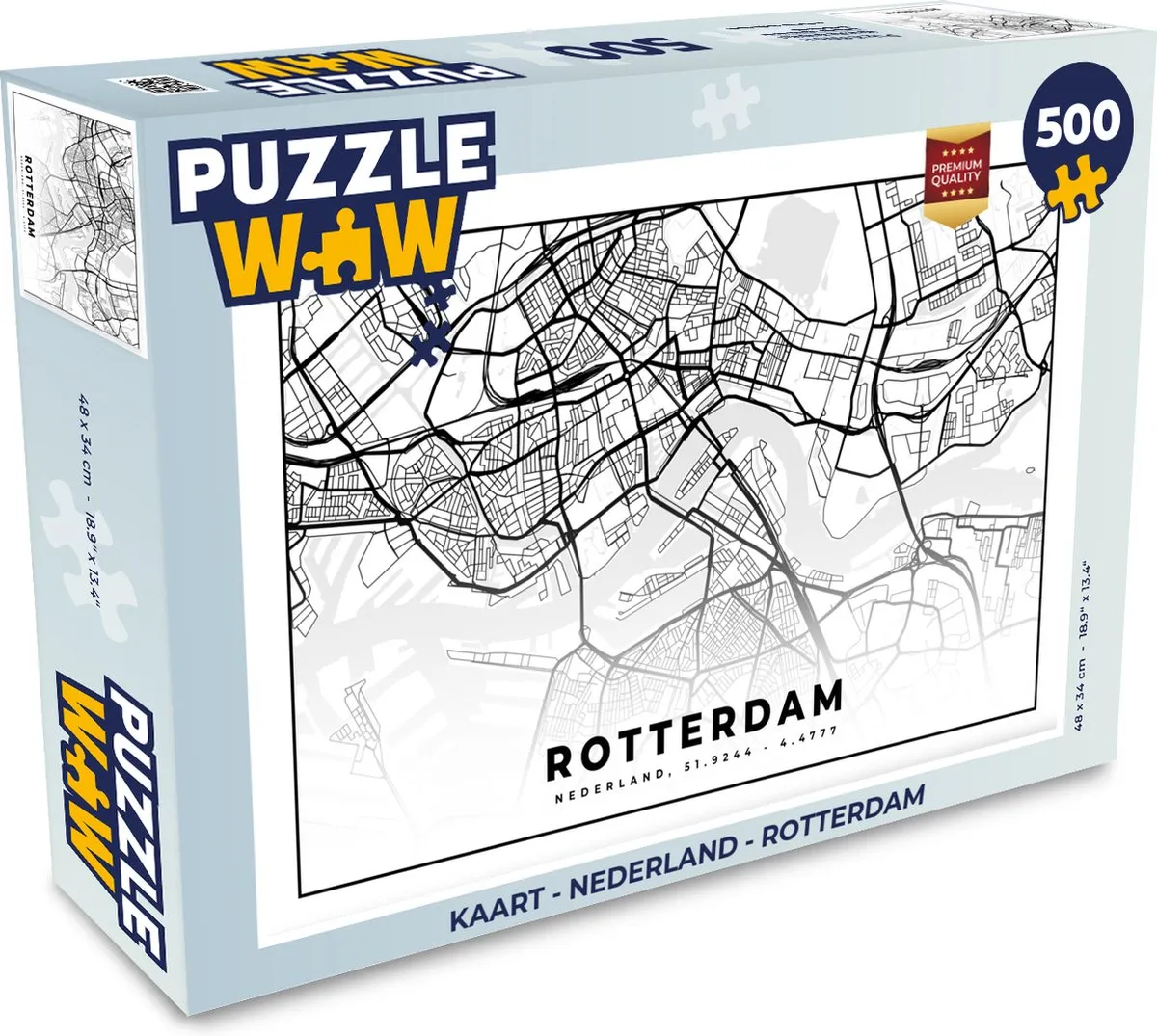 PuzzleWow Kaart van Nederland Rotterdam Puzzel 500 Stuks - Multicolor