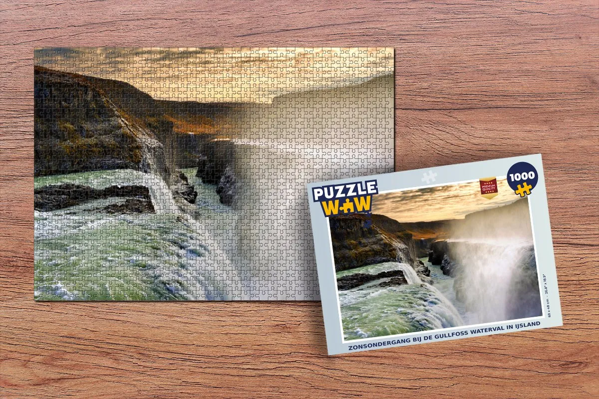 PuzzleWow Legpuzzel Zonsondergang Gullfoss IJsland 1000 Stuks - Multicolor