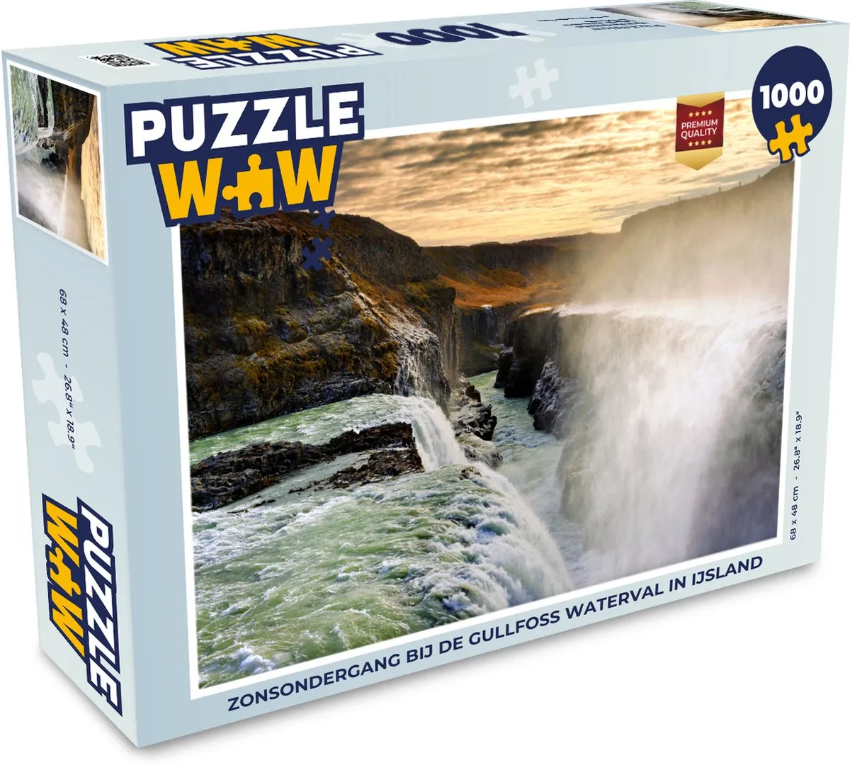 PuzzleWow Legpuzzel Zonsondergang Gullfoss IJsland 1000 Stuks - Multicolor