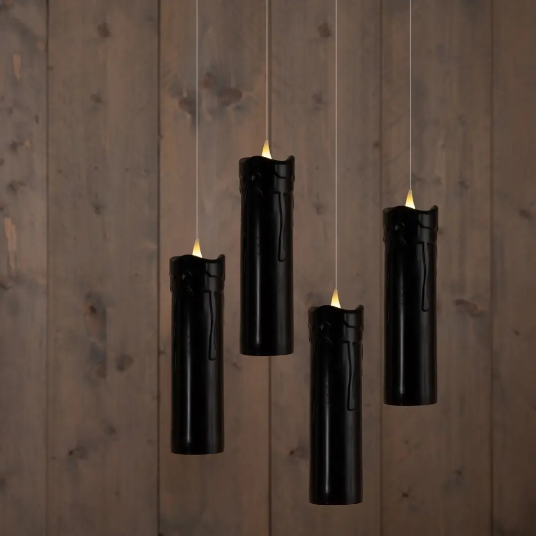 Anna's Collection Zwevende LED kaarsen - zwart - 4x stuks - magische toverstaf - afstandsbediening - 18 x 5 cm