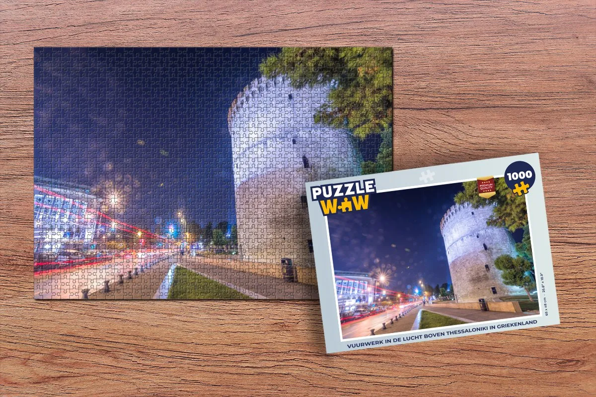 PuzzleWow Legpuzzel Vuurwerk boven Thessaloniki 1000 Stuks - Multicolor