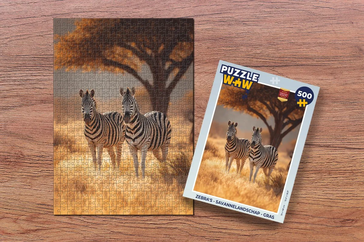 PuzzleWow Zebra's Savannelandschap Gras Puzzel - 500 Stuks
