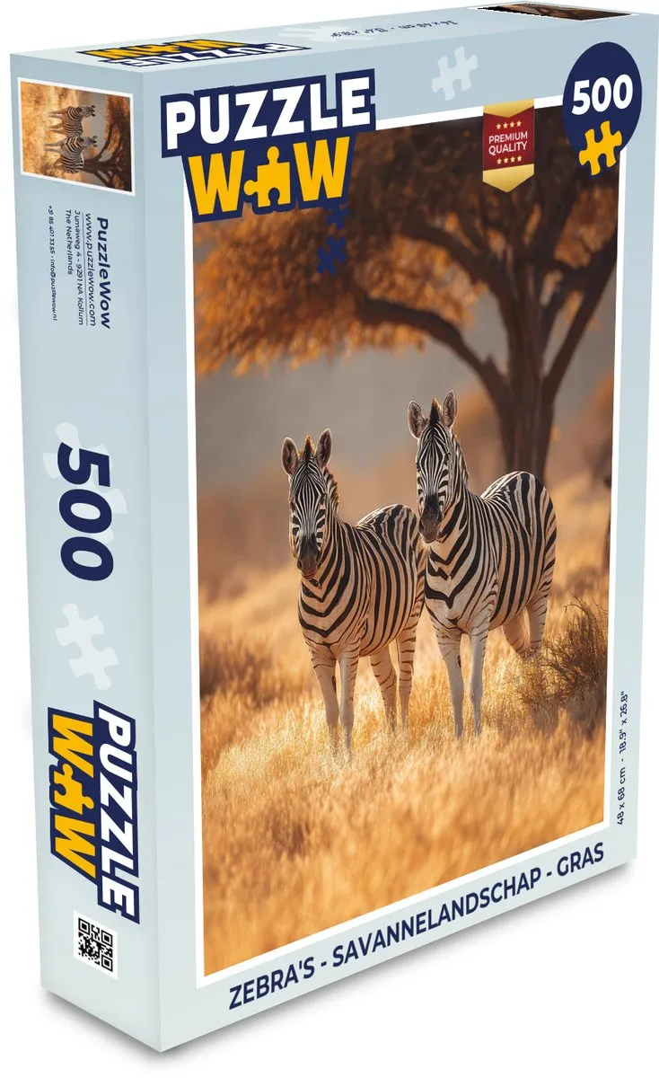 PuzzleWow Zebra's Savannelandschap Gras Puzzel - 500 Stuks