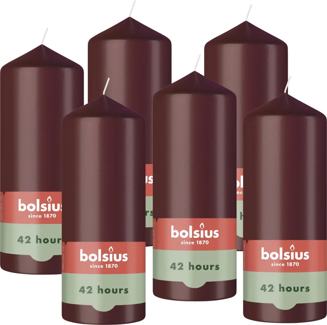Bolsius - Gladde Stompkaarsen - Bordeaux Rood - 6 stuks - 15cm - 42 Branduren