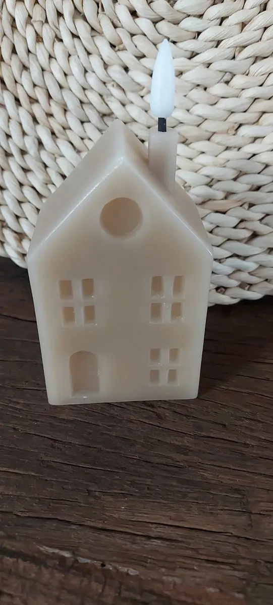 LED kaars huis S beige 5x6x14cm