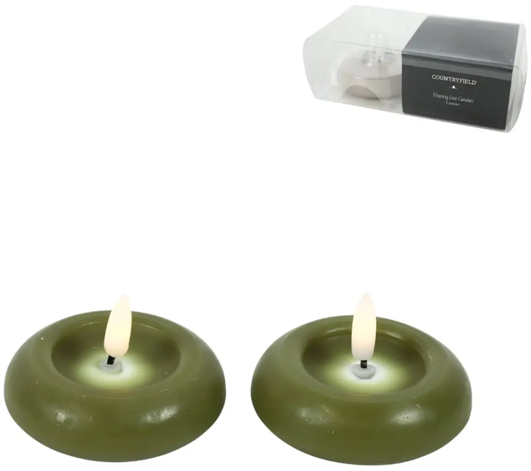 Countryfield Led drijvende kaars Lyon vlameffect groen 7,5 cm set van 2