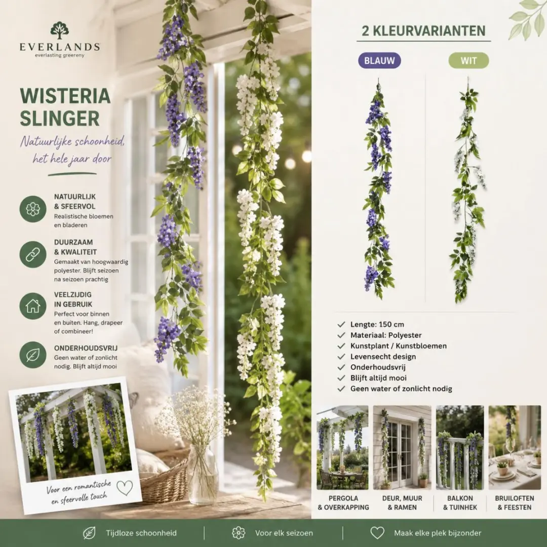 Decoris Plantenslinger Blauwe Regen 150cm - Kunstplant - afbeelding 6 van 6