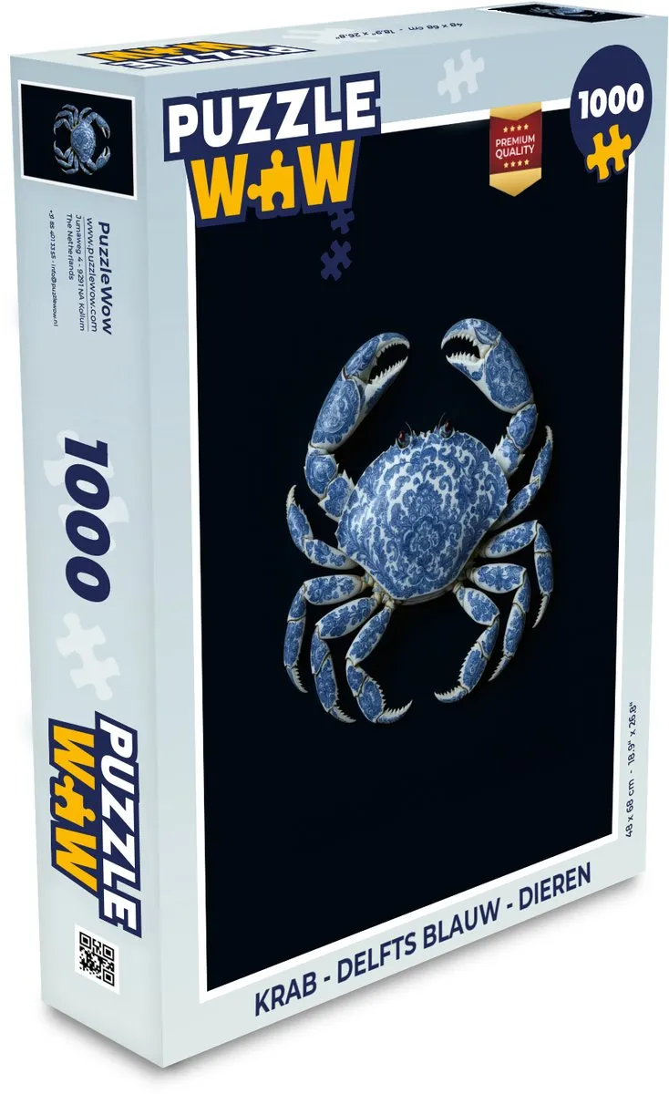 PuzzleWow Krab Legpuzzel 1000 Stuks - Delfts Blauw