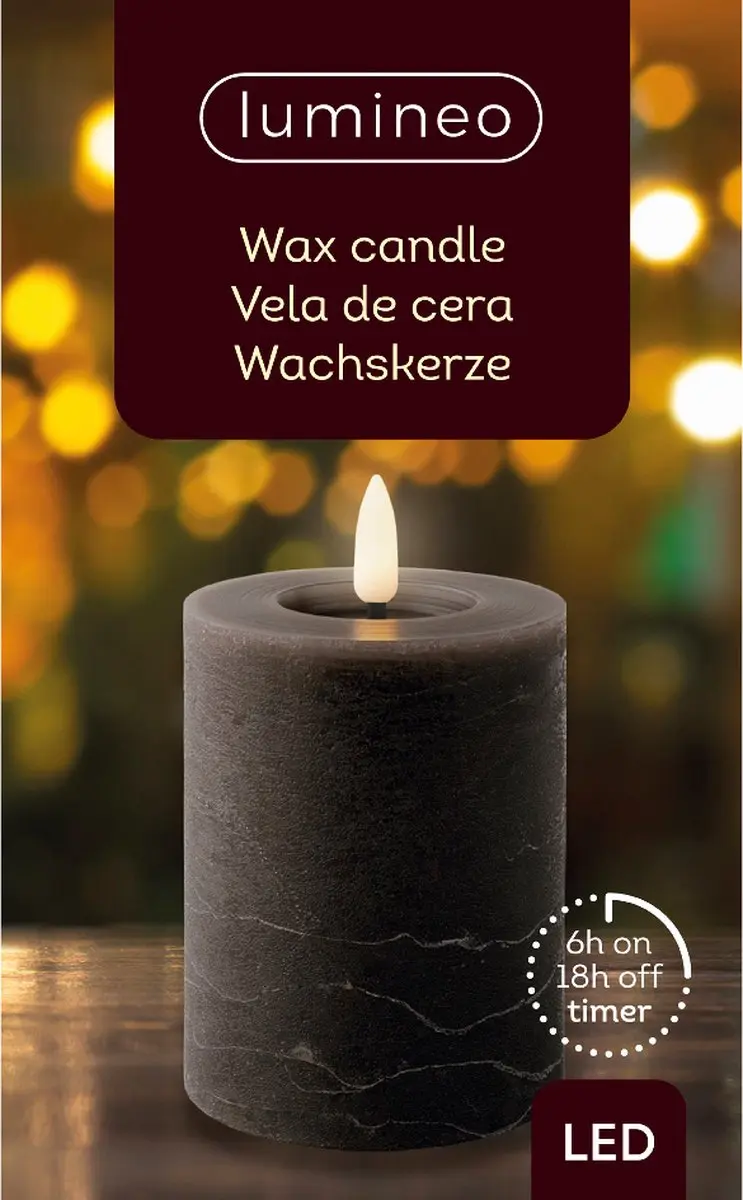 Lumineo LED Kaars Grijs Warm Wit 7x11,2cm - afbeelding 4 van 4