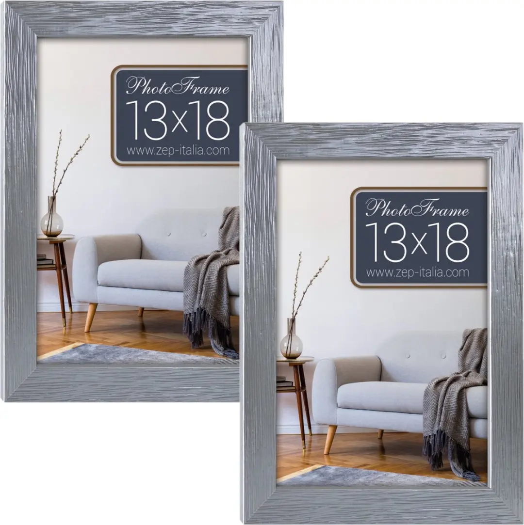 2x stuks houten fotolijst zilver geschikt voor een foto van 13 x 18 cm