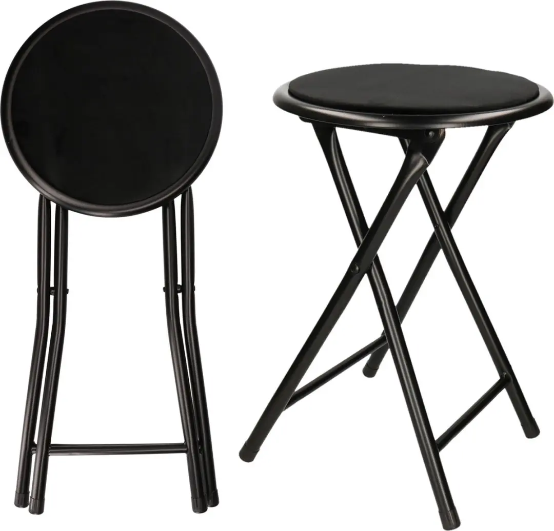 Excellent Houseware - bijzet krukje/stoel - 2x - Opvouwbaar - zwart