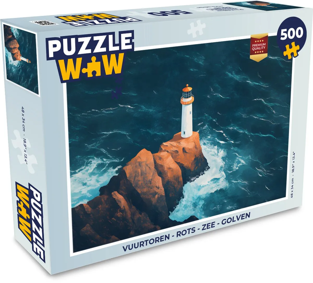 PuzzleWow Vuurtoren Legpuzzel 500 Stuks - Rots Zee Golven