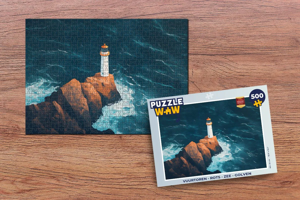 PuzzleWow Vuurtoren Legpuzzel 500 Stuks - Rots Zee Golven