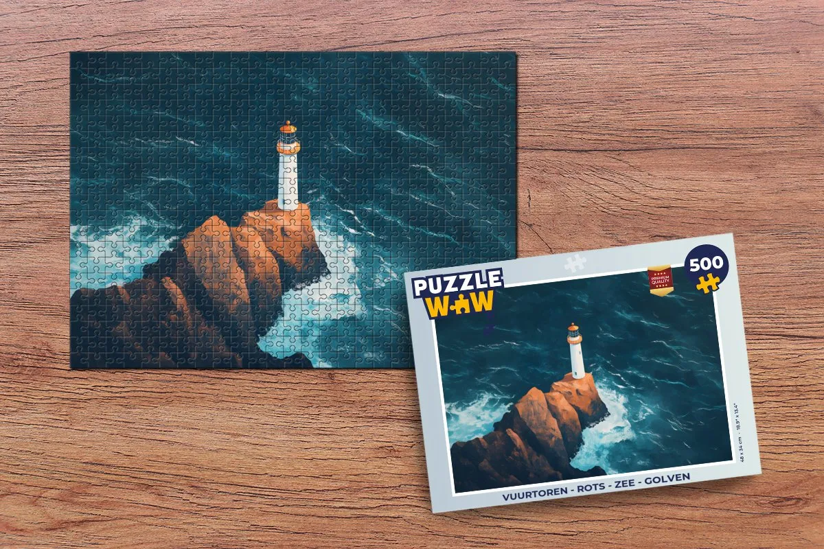 PuzzleWow Vuurtoren Legpuzzel 500 Stuks - Rots Zee Golven