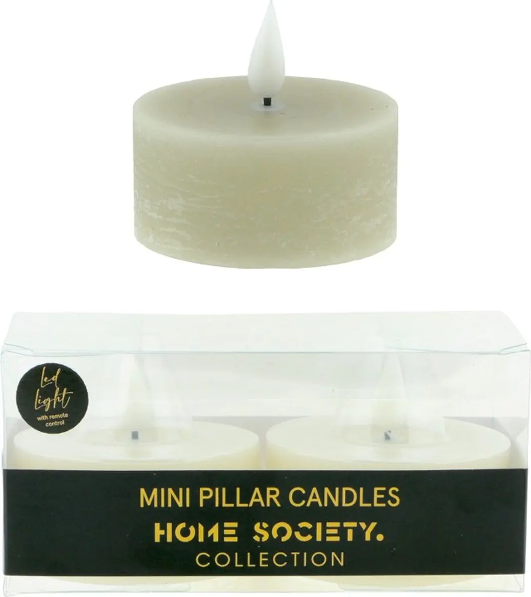 Home Society - Led - Waxines - Set van 2 - Ledkaarsen - Greige - 7x7x3.5 - Inclusief afstandsbediening