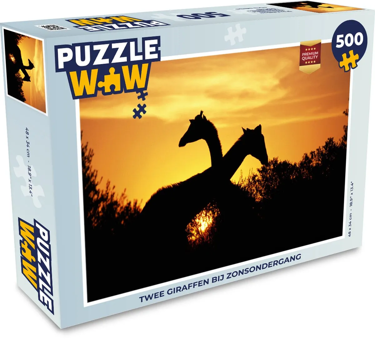PuzzleWow Legpuzzel Twee Giraffen bij Zonsondergang 500 Stuks