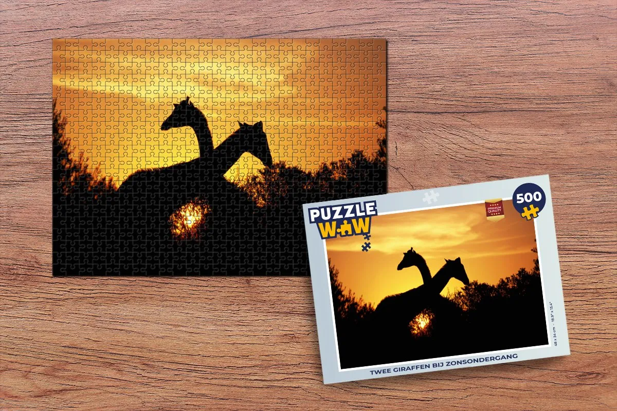 PuzzleWow Legpuzzel Twee Giraffen bij Zonsondergang 500 Stuks - Multicolor