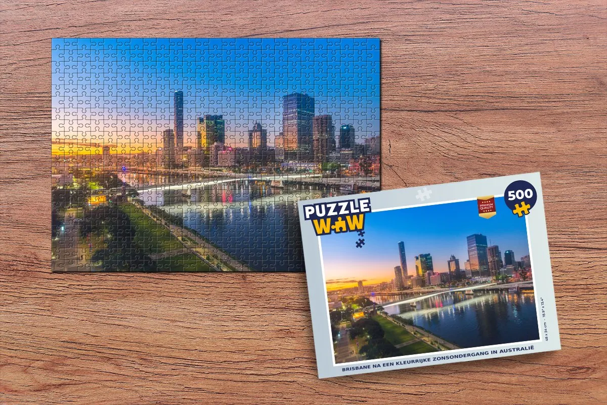 PuzzleWow Brisbane Zonsondergang Legpuzzel 500 Stuks - Multicolor