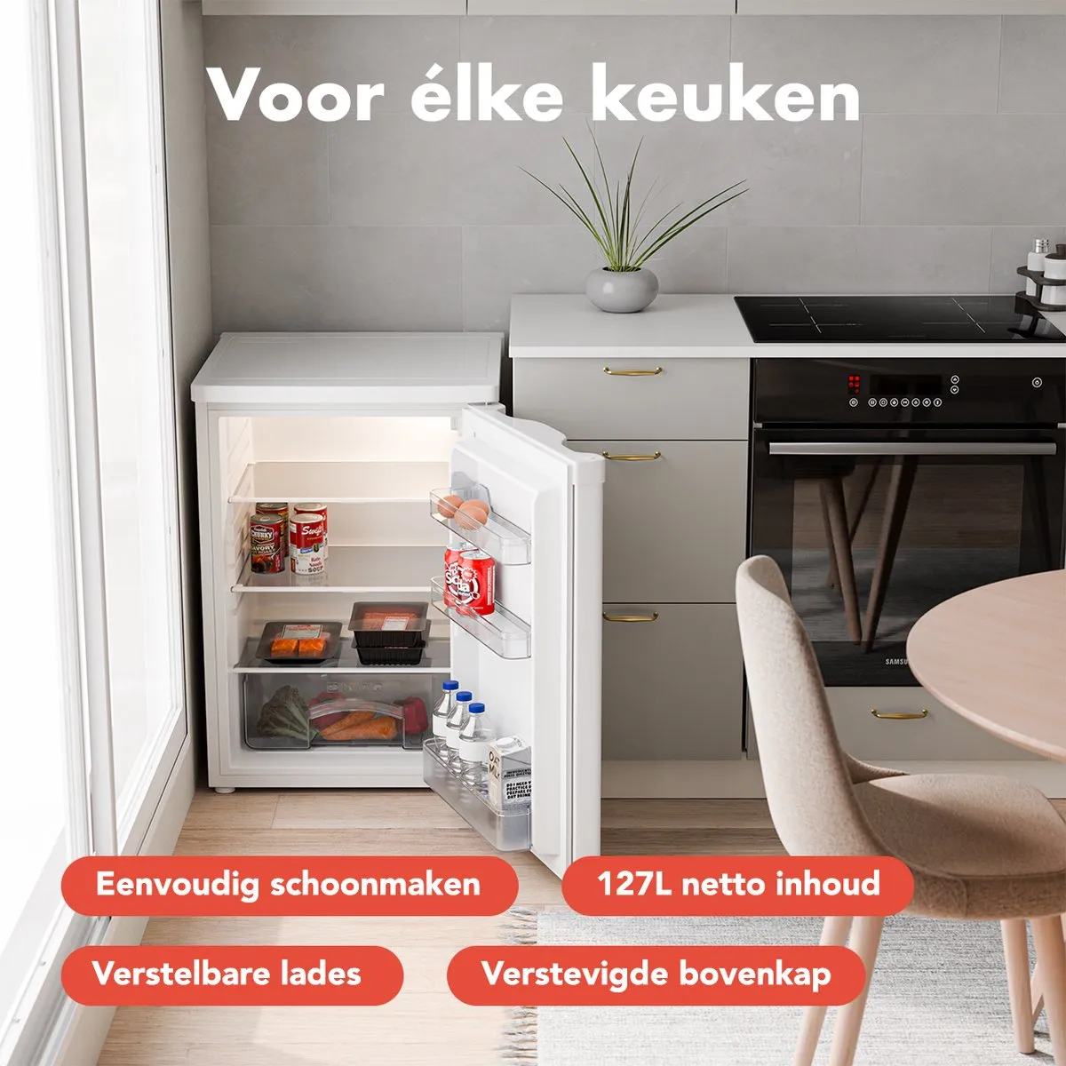 KitchenBrothers KB4031 Koelkast 127L - Tafelmodel - Wit