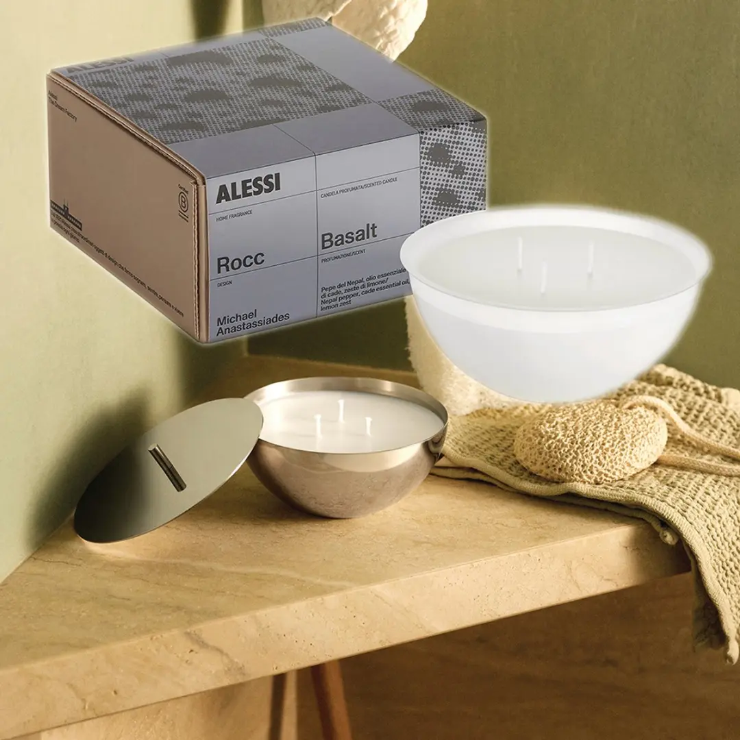 Alessi Rocc-Set-Small-Basalt-Geurkaars-mét-Container