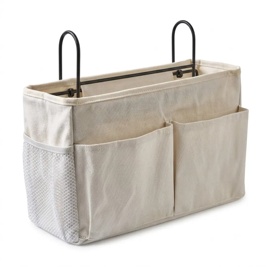 Wit tijdschrift houder hangend bed opberg organizer stof met metalen haken en op