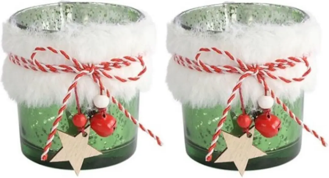 Countryfield Theelichthouder Faye 7,5 X 8 Cm Glas Groen/wit - set 2 stuks