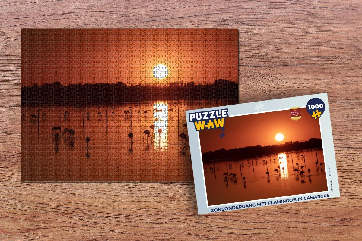PuzzleWow Legpuzzel Zonsondergang met Flamingo's 1000 Stuks - Multicolor