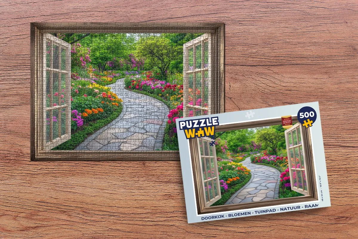 PuzzleWow Doorkijk Bloemen Tuin Legpuzzel 500 Stuks
